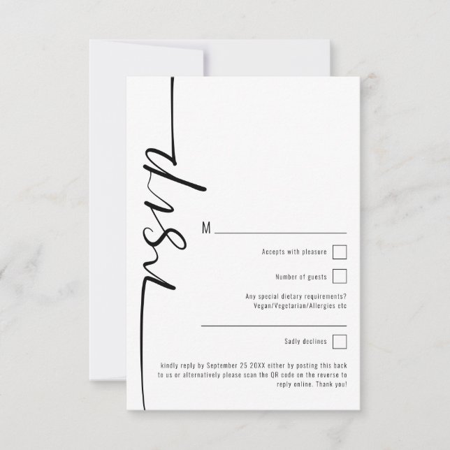 Elegante Calligraphy QR Code Wedding RSVP Mitteilungskarte (Vorderseite)