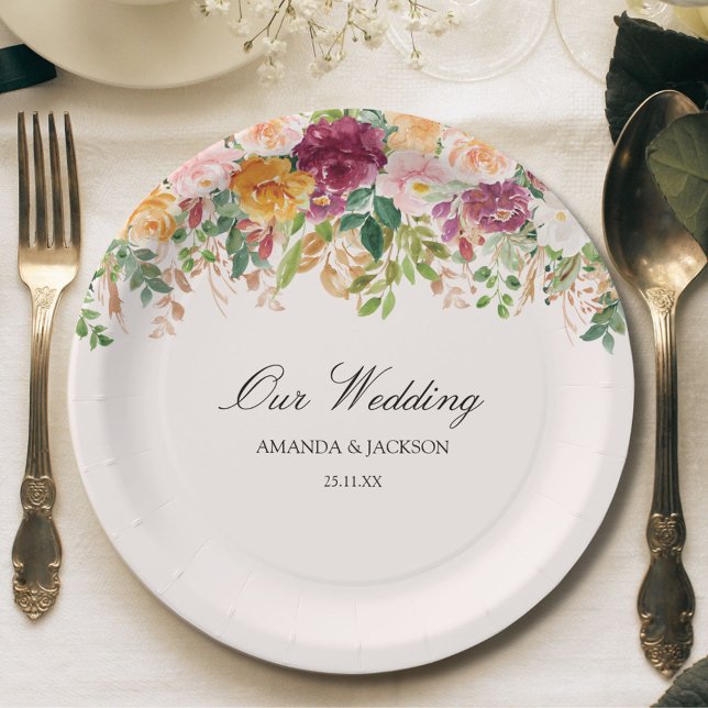 Elegante Calligraphy Rose Garden Pappteller (In situ)