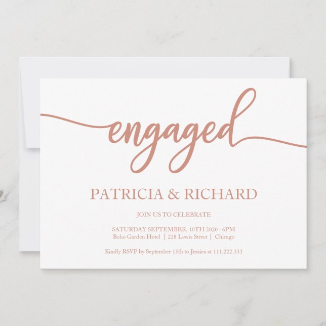 Elegante Calligraphy Rose Gold Engagement Party Einladung (Vorderseite)