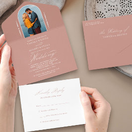 Elegante Calligraphy Rose Gold Foto UAWG Wedding All In One Einladung