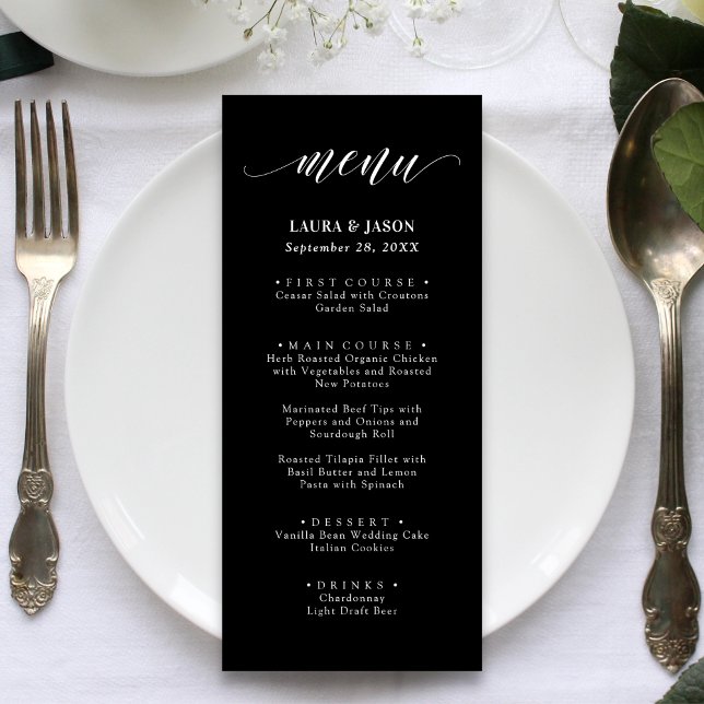 Elegante Calligraphy Rustic Wedding Menu Cards Menükarte (Von Creator hochgeladen)