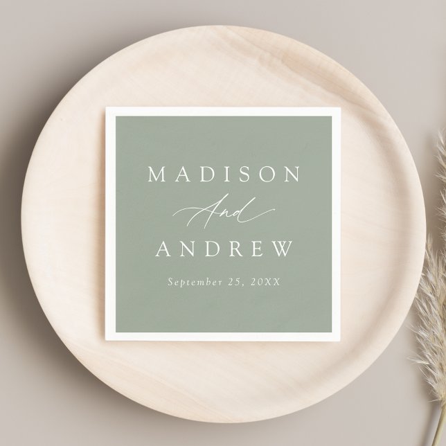 Elegante Calligraphy Sage Green Wedding Serviette (Von Creator hochgeladen)