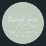 Elegante Calligraphy Sage Green Wedding Stickers<br><div class="desc">Mit unserer eleganten kalligraphischen Hochzeitskollektion mit ausgeklügeltem Drehbuch und zeitlosem Design stärken Sie Ihren Hochzeitsstil. Diese Kollektion ist perfekt für Paare, die sich auf moderne Art und Weise verwöhnen lassen, von Einladungen bis hin zu Menüs, die alle mit Ihren Details individuell gestaltet werden können. Fügen Sie Ihrem großen Tag eine...</div>
