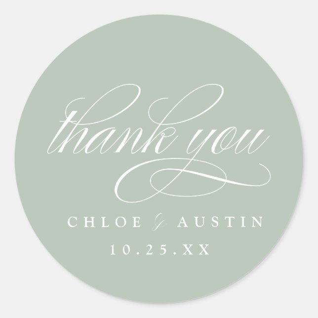 Elegante Calligraphy Sage Green Wedding Stickers (Vorderseite)