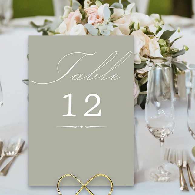 Elegante Calligraphy Sage Green Wedding Tischnummer (Sage green elegant wedding table number cards from my Wedding Colors collection)