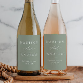 Elegante Calligraphy Sage Green Wedding Weinetikett