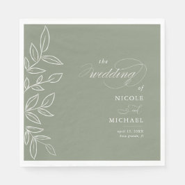 Elegante Calligraphy Sage Minimalistische Blätter  Serviette