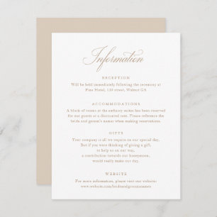 Elegante Calligraphy Script Beige Wedding Info Car Einladung