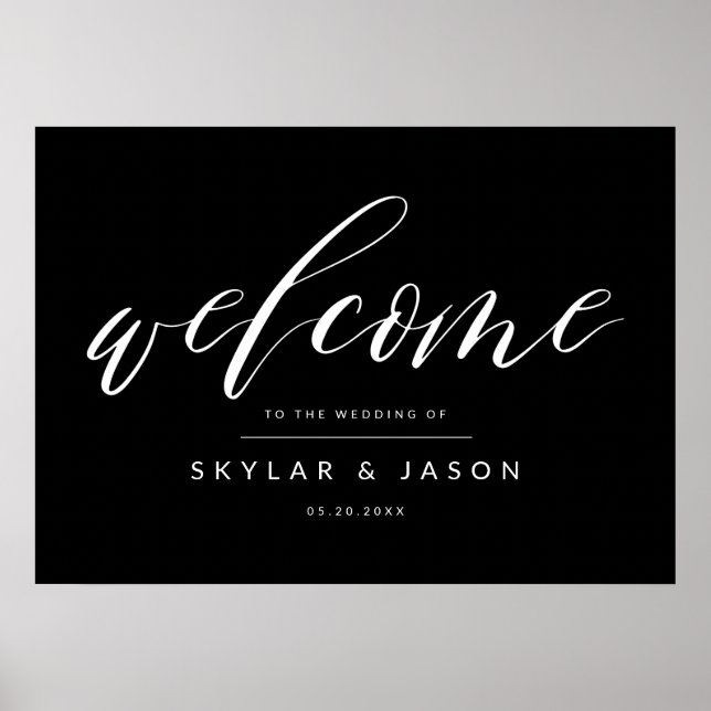Elegante Calligraphy Script Black Welcome Wedding Poster (Vorne)
