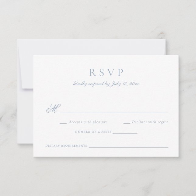 Elegante Calligraphy Script Blue Wedding RSVP Einladung (Vorderseite)