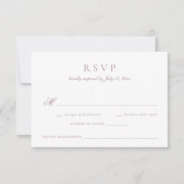 Elegante Calligraphy Script Mauve Wedding RSVP Einladung (Vorderseite)