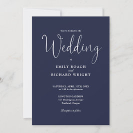Elegante Calligraphy Script Navy Blue Wedding Einladung