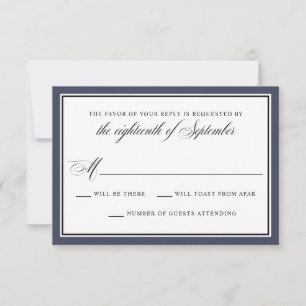 Elegante Calligraphy Script Navy Blue Wedding RSVP