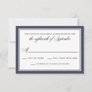 Elegante Calligraphy Script Navy Blue Wedding RSVP