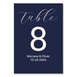 Elegante Calligraphy Script Navy Blue Wedding Tischnummer