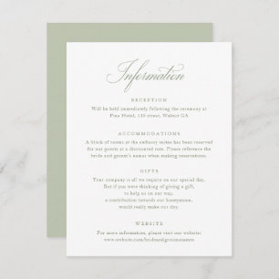 Elegante Calligraphy Script Sage Wedding Info Card Einladung