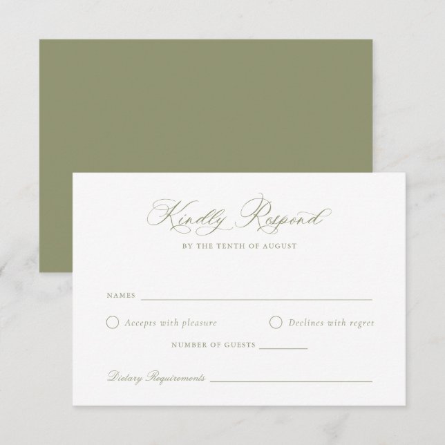 Elegante Calligraphy Script Sage Wedding RSVP Card Einladung (Vorne/Hinten)