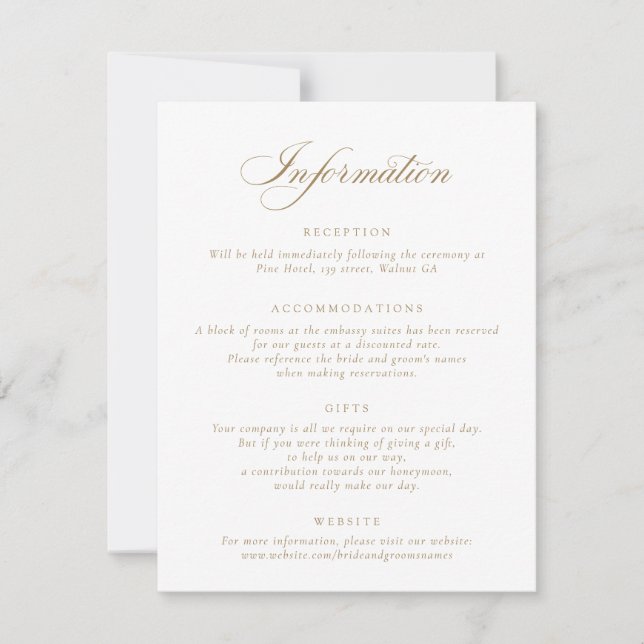 Elegante Calligraphy Script Wedding Information In Einladung (Vorderseite)
