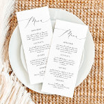Elegante Calligraphy Script Wedding Menu Cards Menükarte<br><div class="desc">Die Valentina Collection verfügt über einen eleganten,  handgeschriebenen Kalligraphie-Script-Schriftart und ein klassisches minimalistisches Design. Der zeitlose Look fügt jedem Hochzeitsthema oder Farbschema die perfekte Touch hinzu. Bestellen Sie die gesamte Kollektion für eine zusammenhängende Ästhetik.</div>