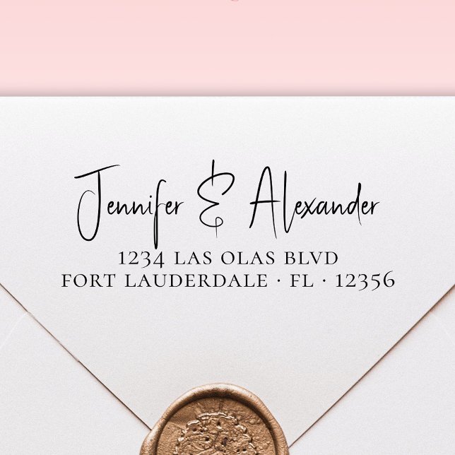 Elegante Calligraphy Script Wedding Rücksendeadres Permastempel (Von Creator hochgeladen)