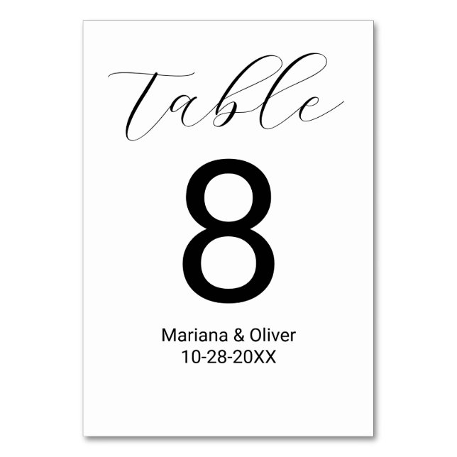 Elegante Calligraphy Script White Wedding Tischnummer (Vorderseite)