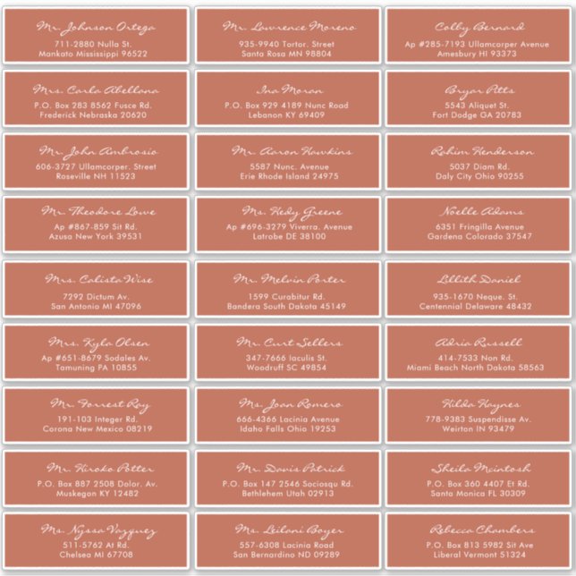 Elegante Calligraphy Terracotta Wedding Guest Labe Aufkleber (Vorderseite)