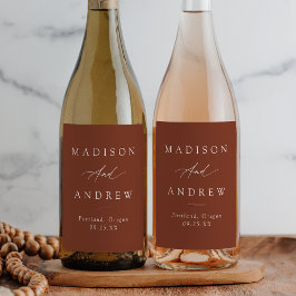 Elegante Calligraphy Terracotta Wedding Weinetikett