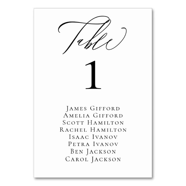 Elegante Calligraphy Tischnummer Card (Vorderseite)