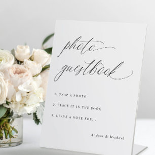 Elegante Calligraphy Wedding Foto Gästebuch-Zeiche Sockelschild
