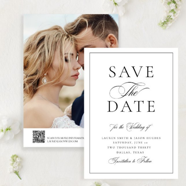 Elegante Calligraphy Wedding Foto QR Code Wedding Save The Date (Von Creator hochgeladen)