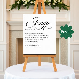 Elegante Calligraphy Wedding Jenga Guestbook Sign Poster