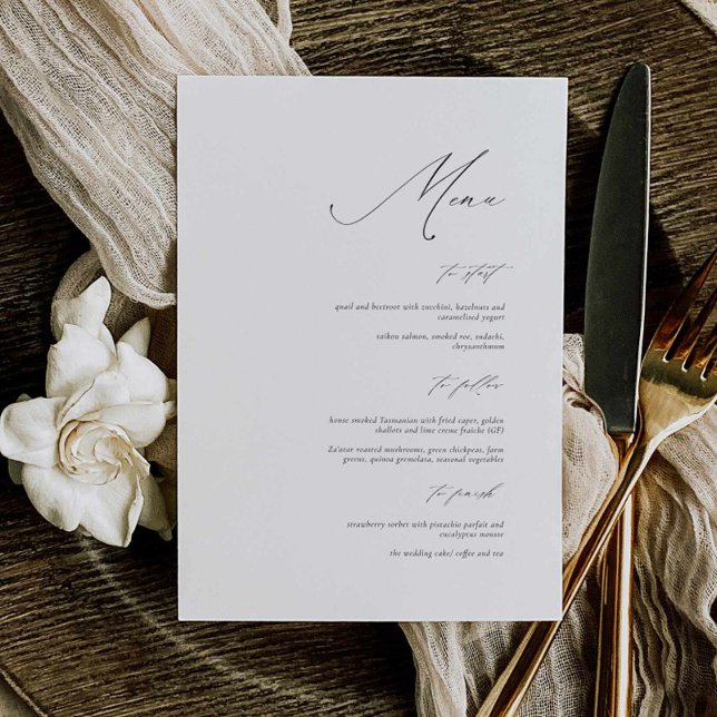 Elegante Calligraphy Wedding Menu Card Menükarte (elegant modern wedding menu ,  calligraphy minimal wedding menu black and white, 5x7 inches)