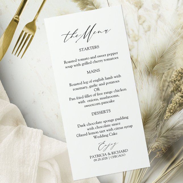 Elegante Calligraphy Wedding Menu Cards Menükarte (Von Creator hochgeladen)