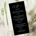 Elegante Calligraphy Wedding Menu Cards Menükarte<br><div class="desc">Erleben Sie die zeitlose Eleganz Ihres besonderen Tages mit unserer schlichten,  schicken Kalligraphie Schwarz-Weiß Hochzeitssuite.</div>