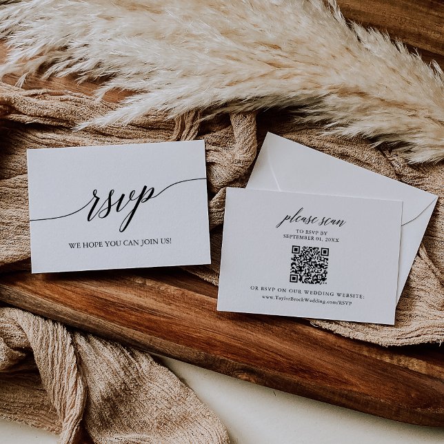 Elegante Calligraphy Wedding QR Code RSVP Card Karte (Von Creator hochgeladen)