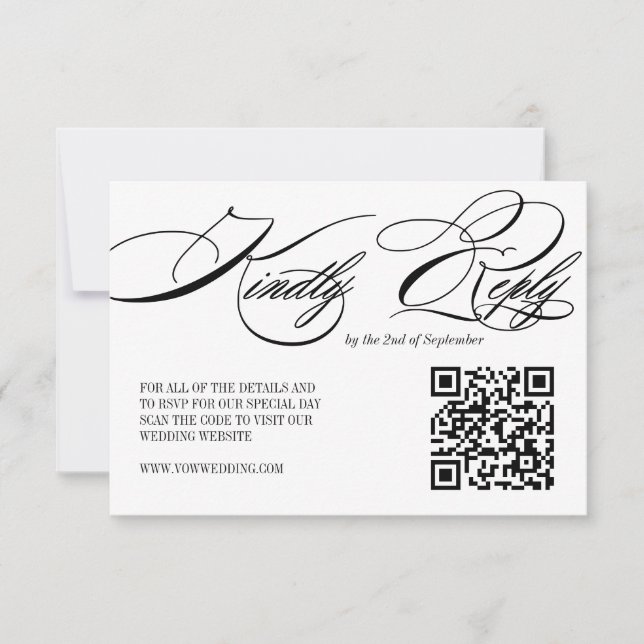 Elegante Calligraphy Wedding QR Code RSVP Karte (Vorderseite)