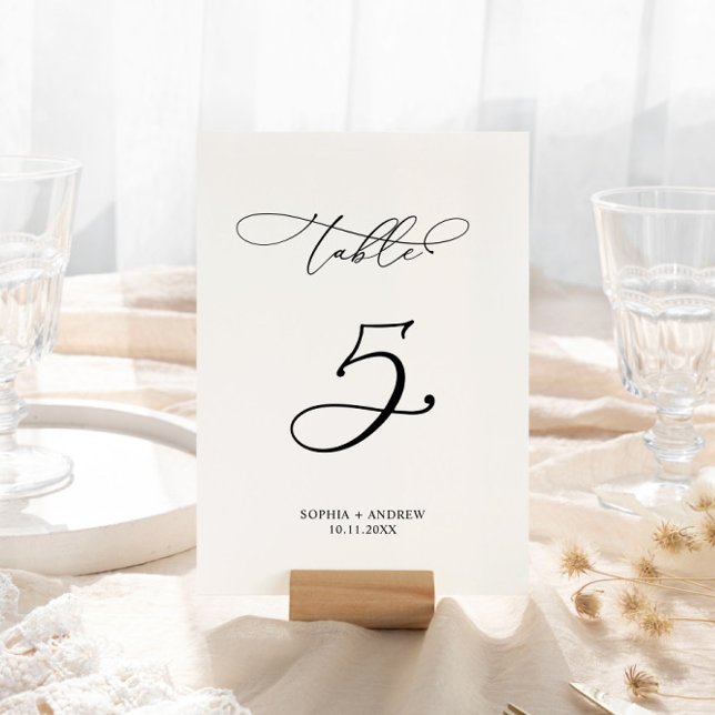 Elegante Calligraphy Wedding Tischnummer 5 (Von Creator hochgeladen)