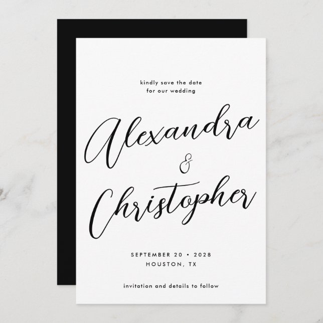 Elegante Calligraphy Wedding Verlobung Save The Date (Vorne/Hinten)