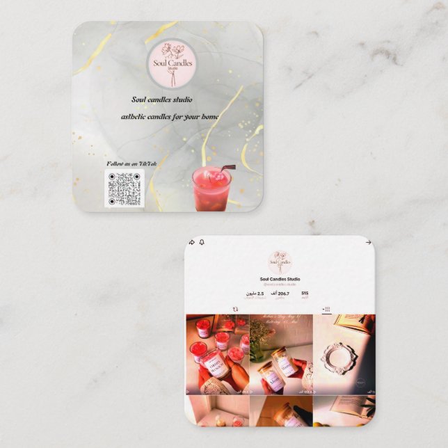Elegante Candle Business Card | Soul Candles Studi Telefonnummerkarte (Vorne/Hinten)