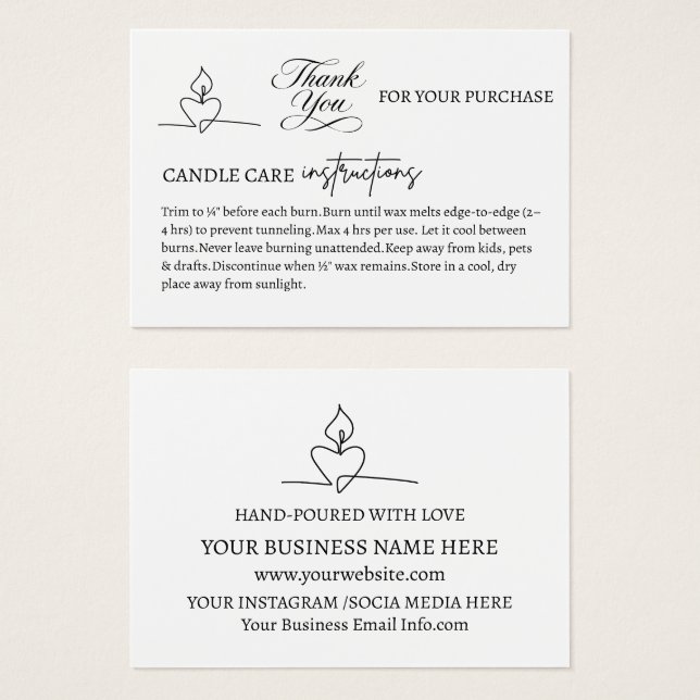 Elegante Candle Care Packet Einsteckkarte (Vorne & Hinten)