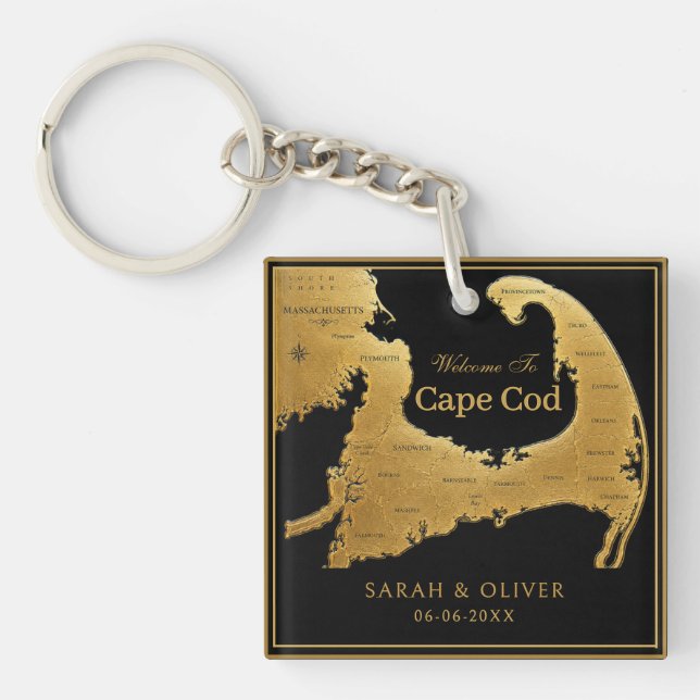 Elegante Cape Cod Hochzeitsbegrüßung Schlüsselanhänger (Vorderseite)