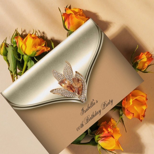 Elegante Caramel Beige Gold Geburtstagsparty Einladung (Von Creator hochgeladen)