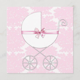 Elegante Carriage Pink Damask Kinderdusche Einladung