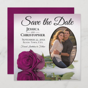 Elegante Cassis Lila Rose mit Oval Foto Hochzeit Save The Date