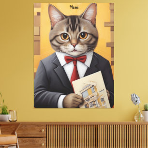 Elegante Cat Architect Kunst, Dichtung und Musik Leinwanddruck