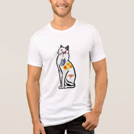 Elegante Cat-Kontur mit Schmetterlingen und Blume Tri-Blend Shirt