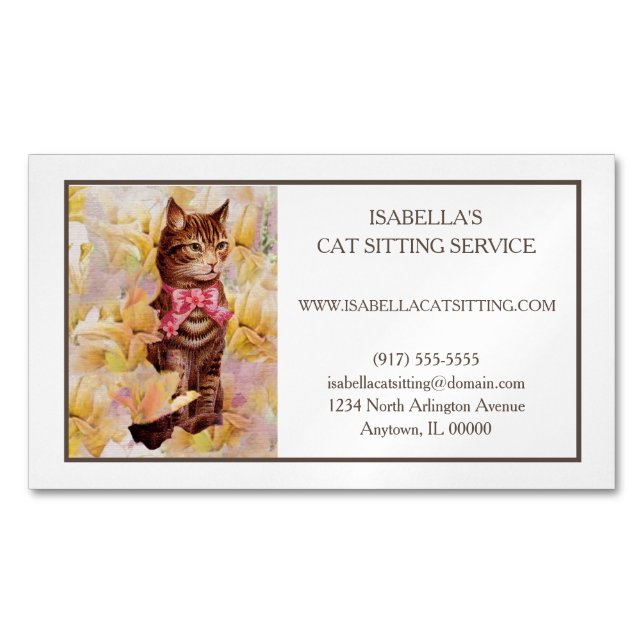 Elegante Cat Sitter Magnetic Business Card Magnetische Visitenkarte (Vorderseite)
