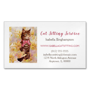 Elegante Cat Sitting Magnetic Business Card Magnetische Visitenkarte