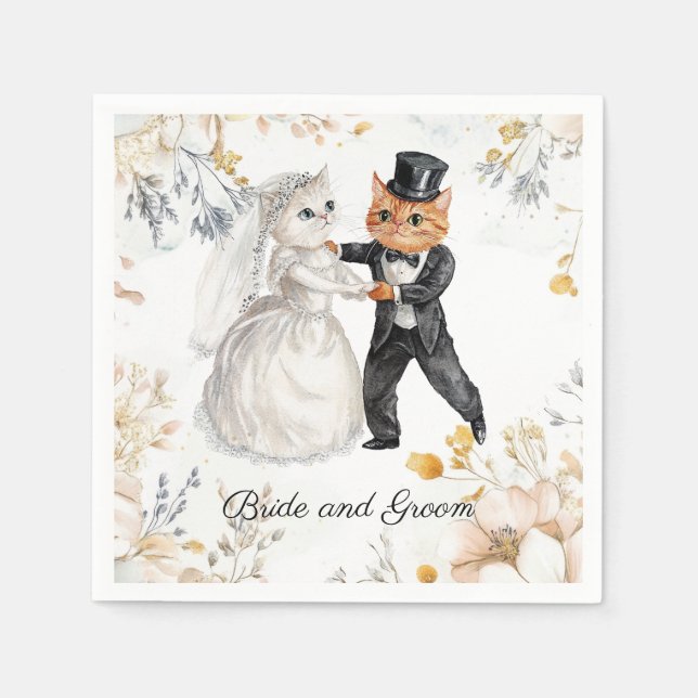 Elegante Cat Wedding Niedlich & Classy Cat Serviette (Vorderseite)