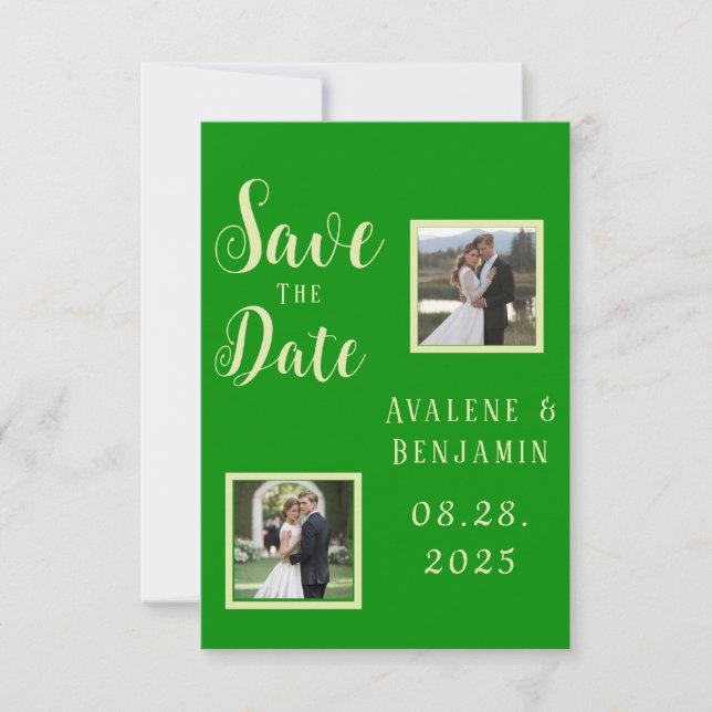 Elegante Celery & Forest Green Wedding Fotos Save The Date (Vorderseite)